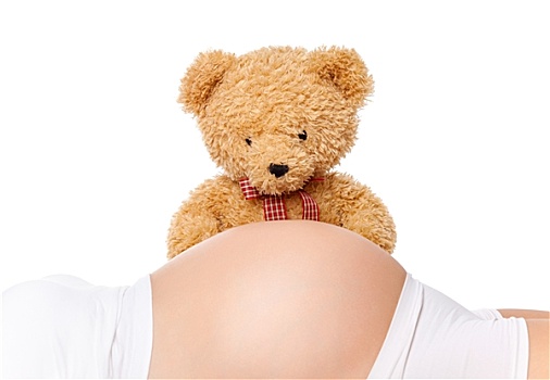 泰迪熊,看,腹部,孕妇