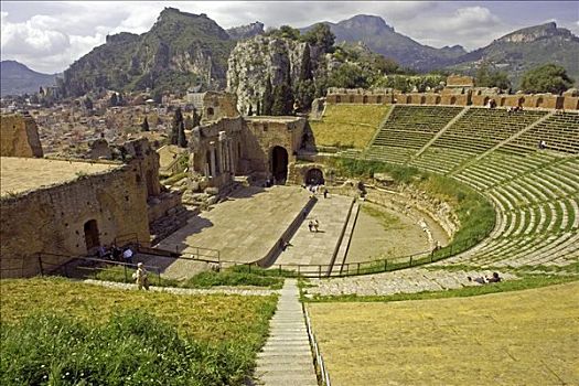希腊,剧院,三世纪,圆形剧场,陶尔米纳,西西里,意大利