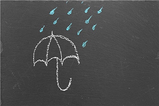 粉笔画,伞,雨滴