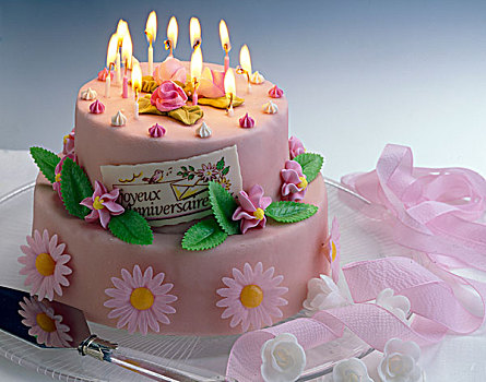 粉色,层次,生日蛋糕,蜡烛