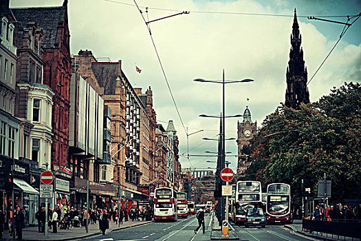 爱丁堡,英国,城市街道,风景,交通,十月,首都,苏格兰,金融中心,伦敦