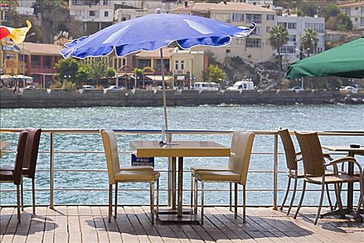 椅子,桌子,餐馆,海边,以弗所,土耳其