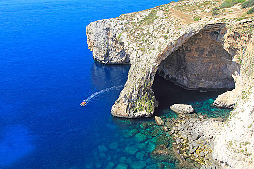 蓝色,洞穴,自然,海洋,拱形,悬崖,马耳他,欧洲