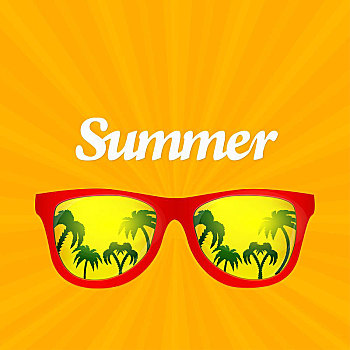 夏天,眼镜,反射,棕榈树,矢量