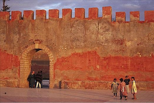 红色,涂绘,城墙,苏维拉,摩洛哥,北非