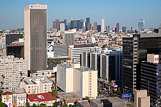 俯视,中心,区域,洛杉矶,加利福尼亚,市区,背景