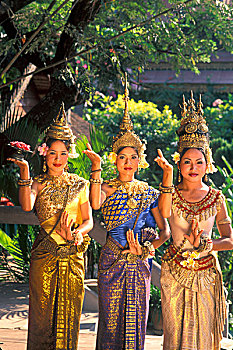美女,传统,舞者,彩色,服饰,高棉人,艺术,跳舞,收获,柬埔寨