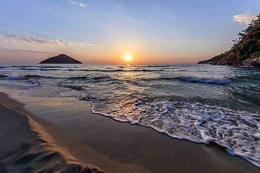 天堂海滩,日出,希腊