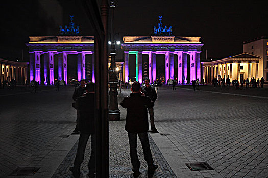 勃兰登堡,大门,反射,节日,2009年,柏林,德国,欧洲