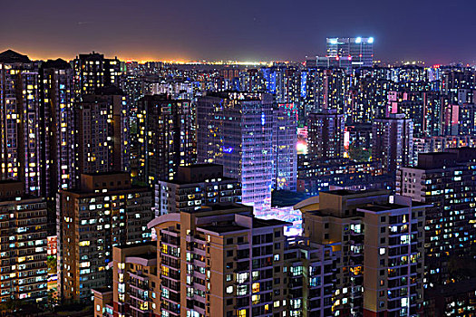 北京城市居民区夜景