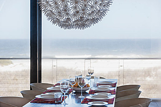 桌面布置,现代,餐厅,远眺,海洋