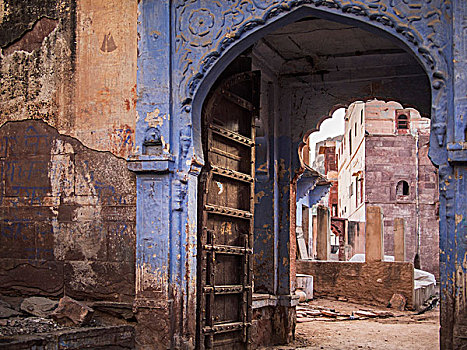 老,门廊,传统,房子,地区,印度