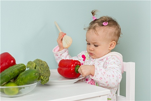小孩,蔬菜,厨房