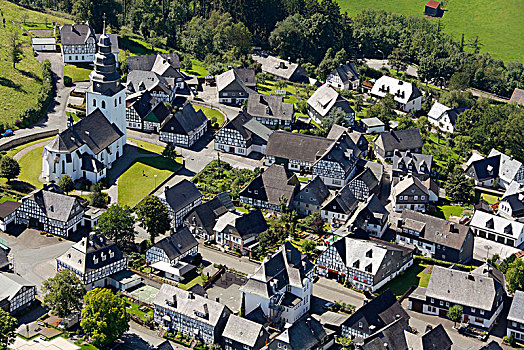 航拍,半木结构,乡村,靠近,北莱茵威斯特伐利亚,德国,欧洲
