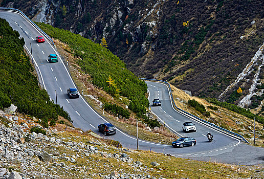 汽车,山路,急转弯,弯曲,达沃斯,瑞士,欧洲