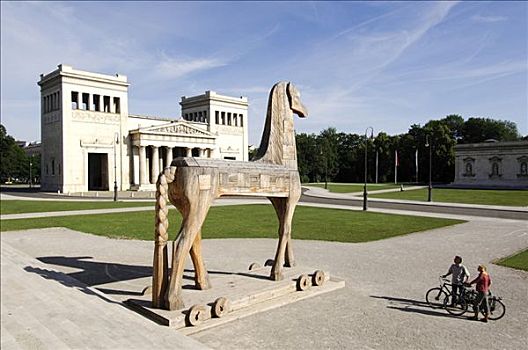 骑自行车,马,雕塑,慕尼黑,巴伐利亚,德国,欧洲