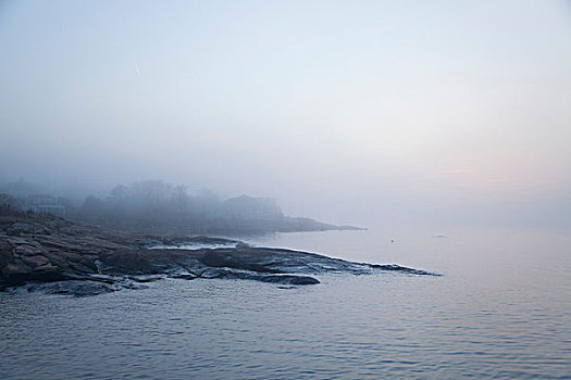 风景,海岸线,雾气,上方,海洋,马萨诸塞,美国