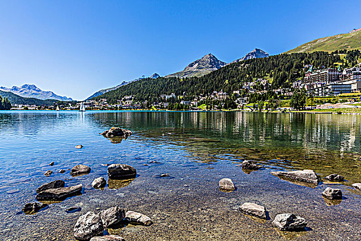 湖,背影,上恩嘎丁,恩加丁,区域,瑞士,欧洲