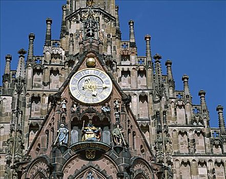 钟楼,哥特式,教堂,圣母教堂,市场,广场,纽伦堡,弗兰克尼亚,巴伐利亚,德国