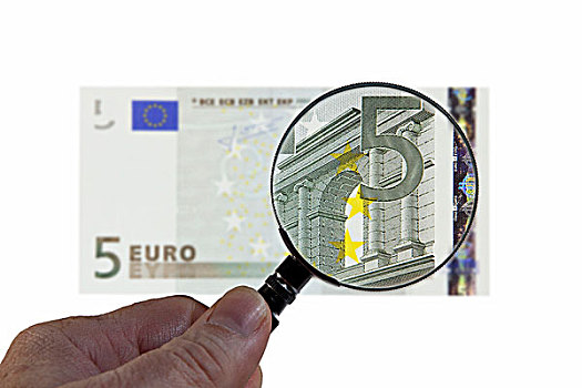 欧元,货币,放大,玻璃,象征,观注
