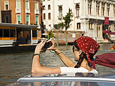 意大利,威尼斯,成年,女人,照相,旅行,运河