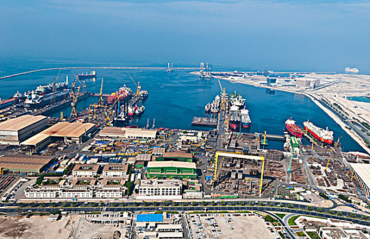 航拍,干船坞,运输,港口,靠近,市区,迪拜,阿联酋