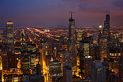 城市,芝加哥,夜晚,俯视图