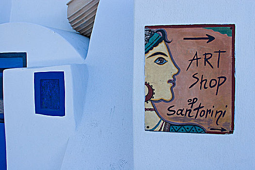 希腊,锡拉岛,标识,艺术,店,白色背景,墙壁