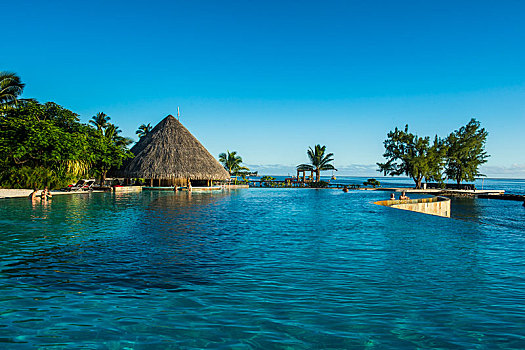 巨大,游泳池,豪华酒店,帕皮提,塔希提岛,法属玻利尼西亚,大洋洲
