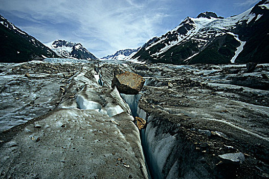 冰河,石头,碎片,沃克冰川,湾,国家,保存,阿拉斯加,美国