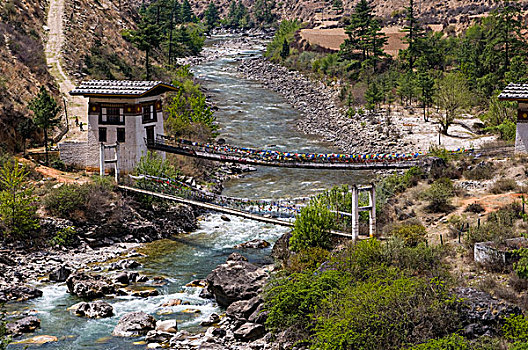 铁桥,山谷,靠近,不丹