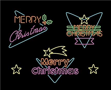 圣诞快乐,旧式,标签,霓虹灯,标识