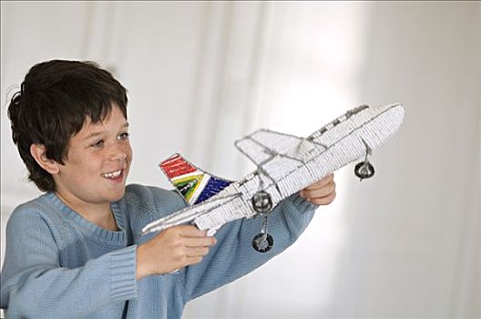 小男孩,玩,模型飞机
