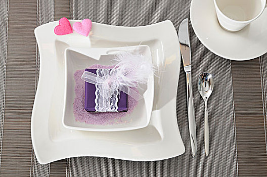 礼物,紫色,丝带,羽毛,碗