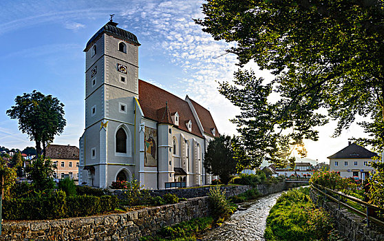 教堂,河流,山,维也纳,阿尔卑斯山,下奥地利州,奥地利