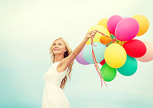 暑假,庆贺,生活,概念,美女,彩色,气球,户外