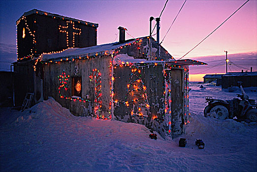 圣诞节,变亮,积雪,家,玩具,卡车,雪,户外,手推车,阿拉斯加,美国