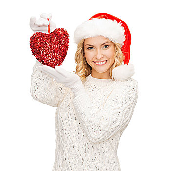圣诞节,圣诞,冬天,慈善,喜爱,高兴,概念,微笑,女人,圣诞老人,帽子,红色,心形