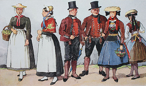人,传统服装,时尚,衣服,德国,服饰,汉堡市,19世纪,插画,欧洲