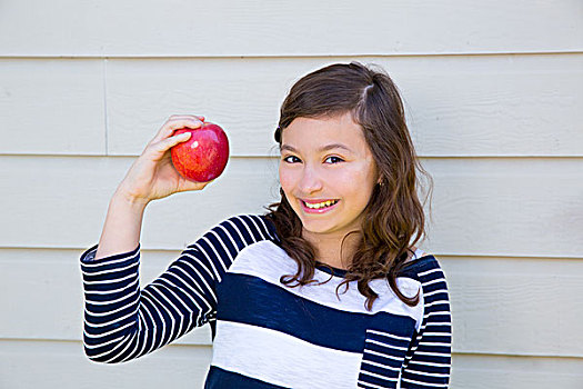 少女,高兴,吃,红苹果