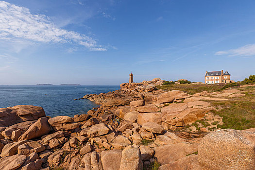 法国布列塔尼玫瑰海岸黄昏自然风景