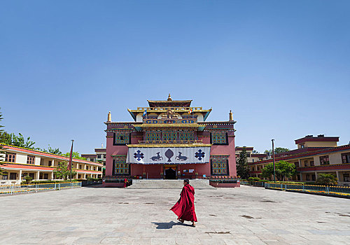 僧侣,正面,寺院,靠近,博达哈大佛塔,加德满都,尼泊尔,亚洲