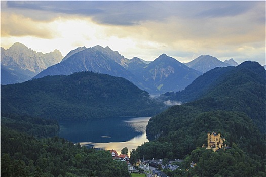 风景,旧天鹅堡,城堡,巴伐利亚阿尔卑斯山,德国