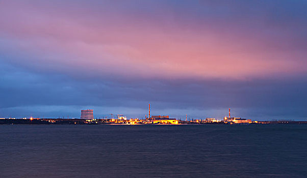 夜景,列宁格勒,核电厂,海岸,波罗的海