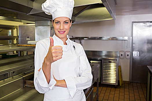 微笑,女厨,手势,竖大拇指,厨房