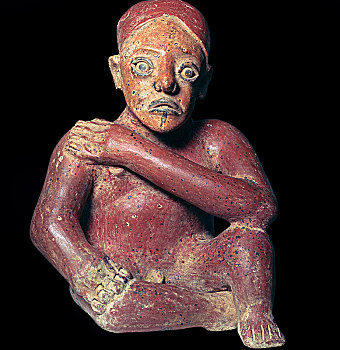 墨西哥人,陶俑,蹲,男人,4世纪,艺术家,未知