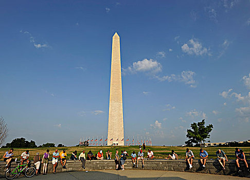 游客,等待,华盛顿,国家纪念建筑,方尖塔,华盛顿特区,美国
