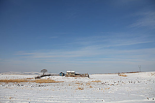 东北吉林省敦化市两江镇农村雪景