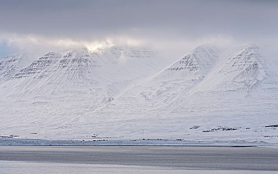 山,区域,冬天,北方,冰岛,大幅,尺寸