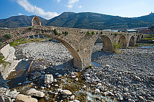 中世纪,拱形,桥,河,阿根廷,利古里亚海岸,里维埃拉,利古里亚,意大利,欧洲